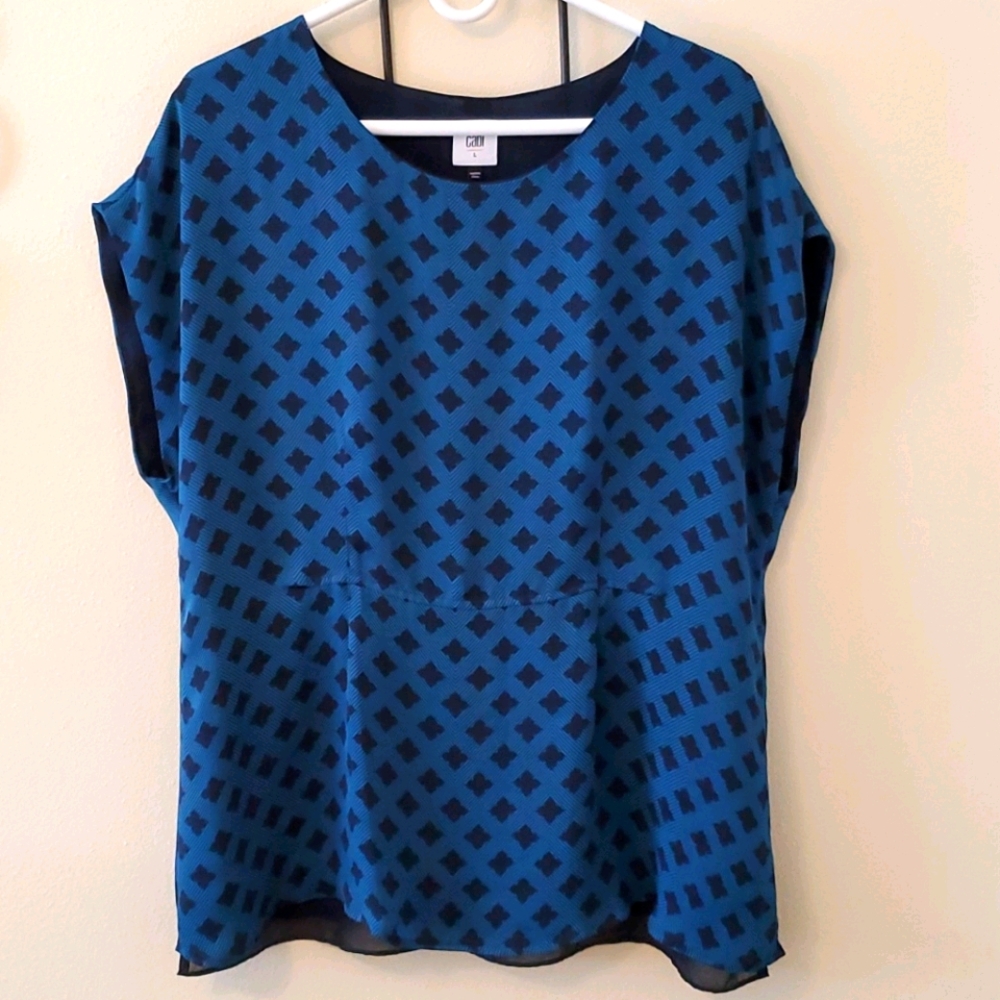 CAbi Pacific Blue Foulard Blouse Sz L
